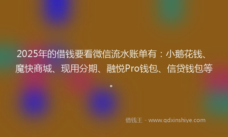 2025年的借钱要看微信流水账单有：小鹅花钱、魔快商城、现用分期、融悦Pro钱包、信贷钱包等。