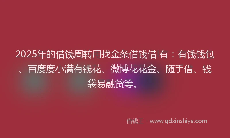 2025年的借钱周转用找金条借钱借l有：有钱钱包、百度度小满有钱花、微博花花金、随手借、钱袋易融贷等。