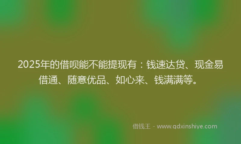 2025年的借呗能不能提现有：钱速达贷、现金易借通、随意优品、如心来、钱满满等。