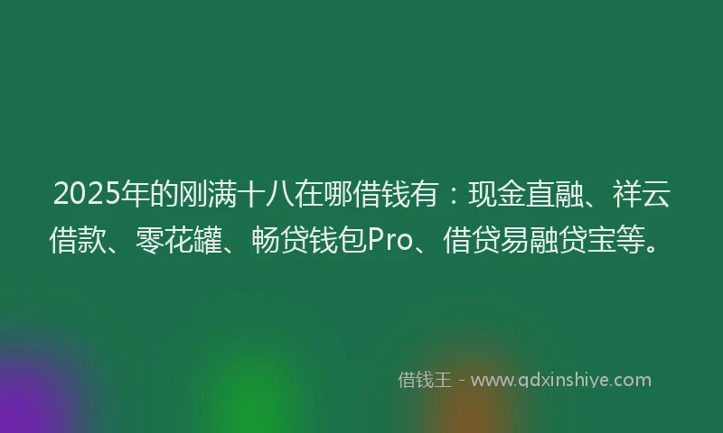 2025年的刚满十八在哪借钱有：现金直融、祥云借款、零花罐、畅贷钱包Pro、借贷易融贷宝等。
