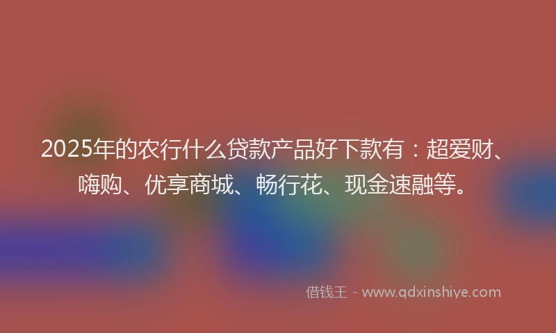 2025年的农行什么贷款产品好下款有：超爱财、嗨购、优享商城、畅行花、现金速融等。