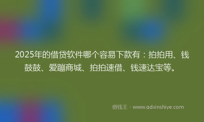 2025年的借贷软件哪个容易下款有：拍拍用、钱鼓鼓、爱蹦商城、拍拍速借、钱速达宝等。