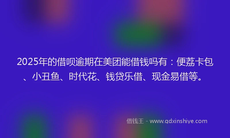 2025年的借呗逾期在美团能借钱吗有：便荔卡包、小丑鱼、时代花、钱贷乐借、现金易借等。