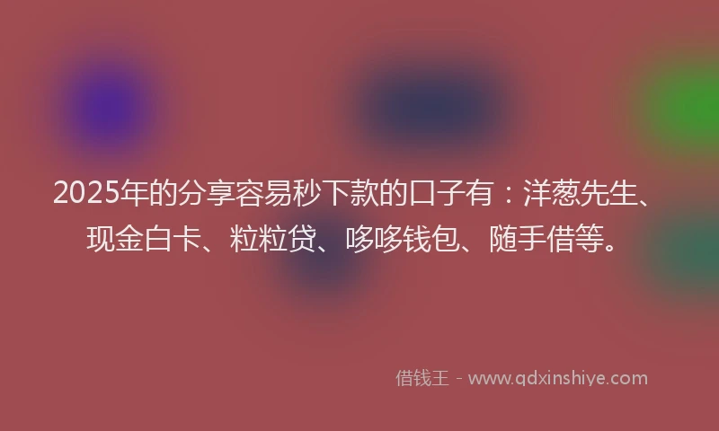 2025年的分享容易秒下款的口子有：洋葱先生、现金白卡、粒粒贷、哆哆钱包、随手借等。