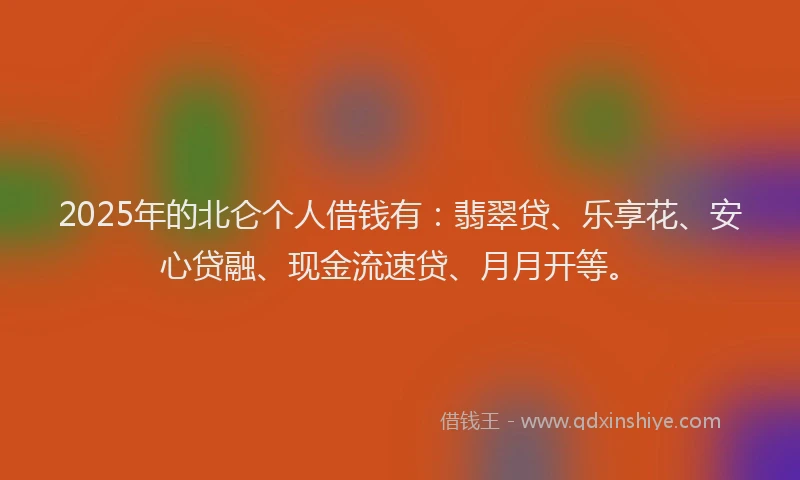 2025年的北仑个人借钱有：翡翠贷、乐享花、安心贷融、现金流速贷、月月开等。