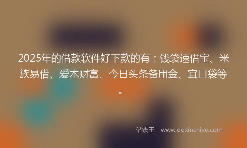 2025年的借款软件好下款的有：钱袋速借宝、米族易借、爱木财富、今日头条备用金、宜口袋等。