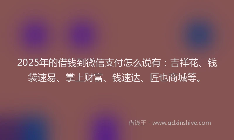 2025年的借钱到微信支付怎么说有：吉祥花、钱袋速易、掌上财富、钱速达、匠也商城等。