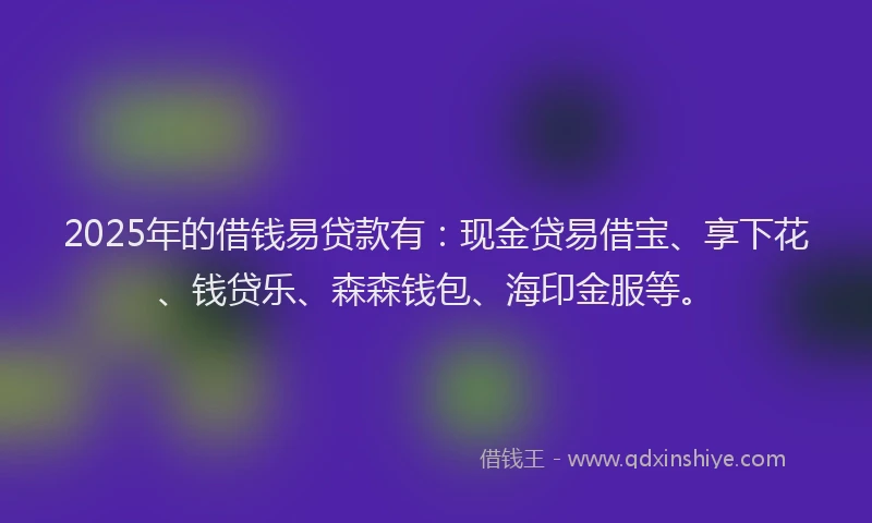 2025年的借钱易贷款有：现金贷易借宝、享下花、钱贷乐、森森钱包、海印金服等。