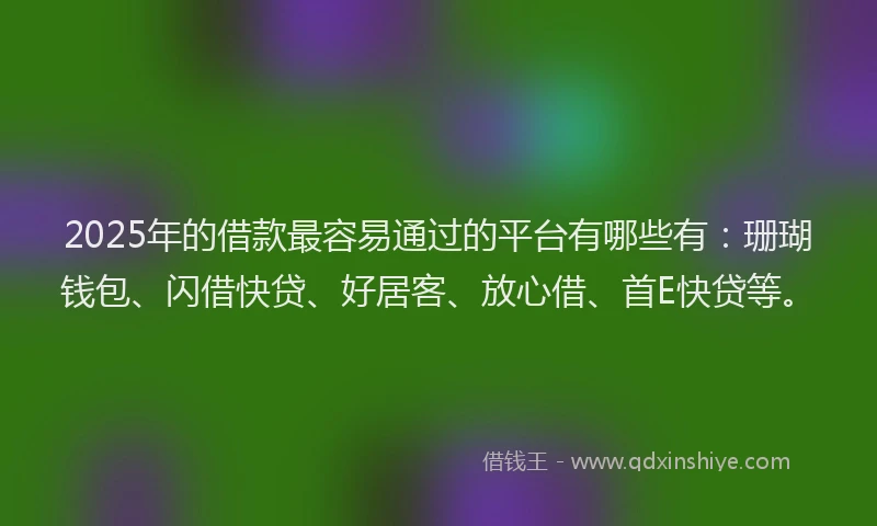 2025年的借款最容易通过的平台有哪些有：珊瑚钱包、闪借快贷、好居客、放心借、首E快贷等。