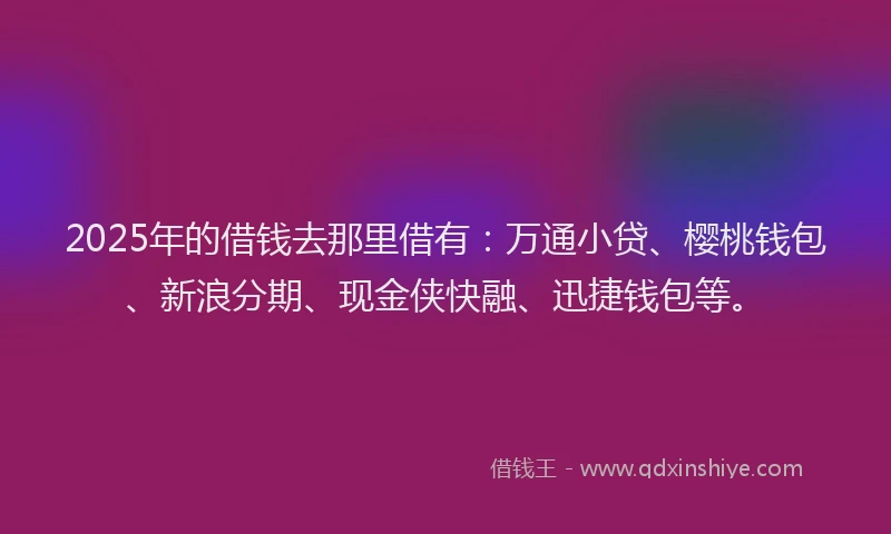 2025年的借钱去那里借有：万通小贷、樱桃钱包、新浪分期、现金侠快融、迅捷钱包等。