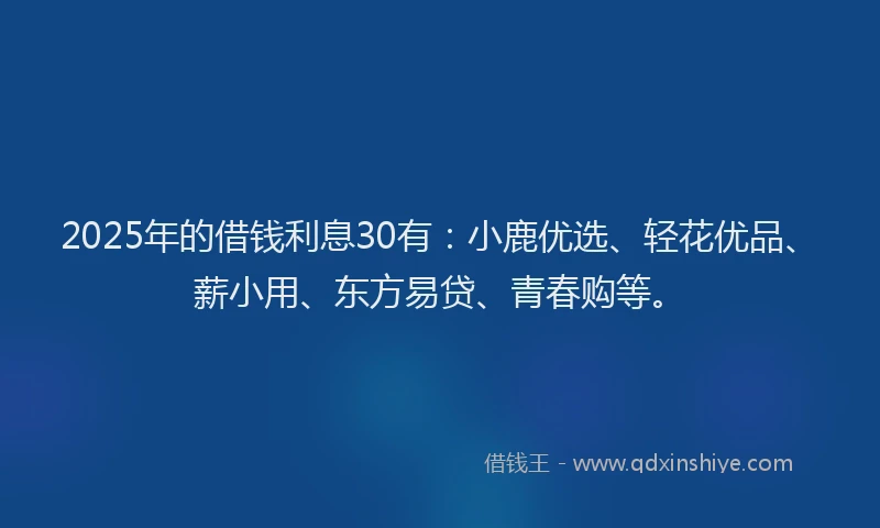 2025年的借钱利息30有：小鹿优选、轻花优品、薪小用、东方易贷、青春购等。