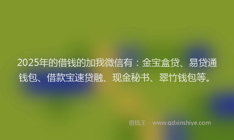 2025年的借钱的加我微信有：金宝盒贷、易贷通钱包、借款宝速贷融、现金秘书、翠竹钱包等。