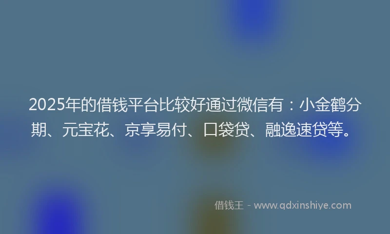 2025年的借钱平台比较好通过微信有：小金鹤分期、元宝花、京享易付、口袋贷、融逸速贷等。