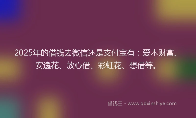 2025年的借钱去微信还是支付宝有：爱木财富、安逸花、放心借、彩虹花、想借等。