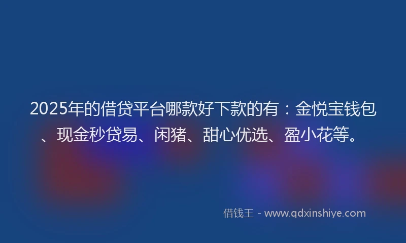 2025年的借贷平台哪款好下款的有：金悦宝钱包、现金秒贷易、闲猪、甜心优选、盈小花等。