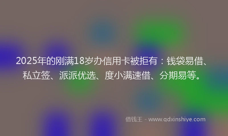 2025年的刚满18岁办信用卡被拒有：钱袋易借、私立签、派派优选、度小满速借、分期易等。