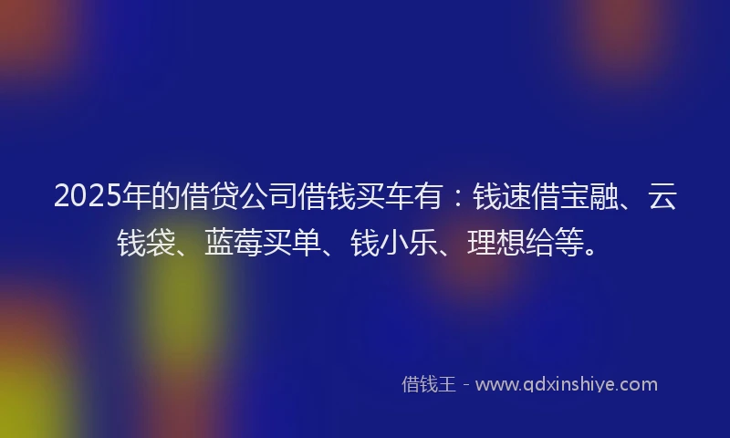 2025年的借贷公司借钱买车有：钱速借宝融、云钱袋、蓝莓买单、钱小乐、理想给等。