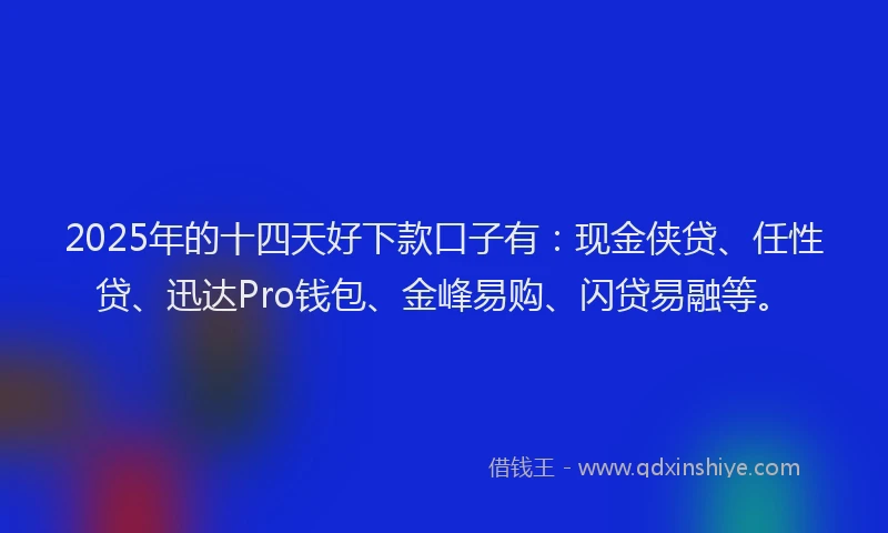 2025年的十四天好下款口子有：现金侠贷、任性贷、迅达Pro钱包、金峰易购、闪贷易融等。
