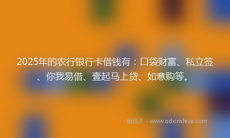 2025年的农行银行卡借钱有：口袋财富、私立签、你我易借、壹起马上贷、如意购等。