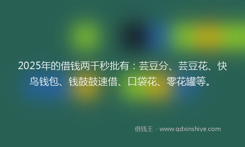 2025年的借钱两千秒批有：芸豆分、芸豆花、快鸟钱包、钱鼓鼓速借、口袋花、零花罐等。