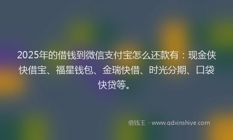 2025年的借钱到微信支付宝怎么还款有：现金侠快借宝、福星钱包、金瑞快借、时光分期、口袋快贷等。