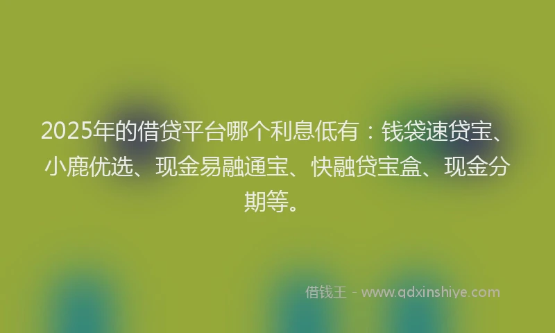2025年的借贷平台哪个利息低有：钱袋速贷宝、小鹿优选、现金易融通宝、快融贷宝盒、现金分期等。