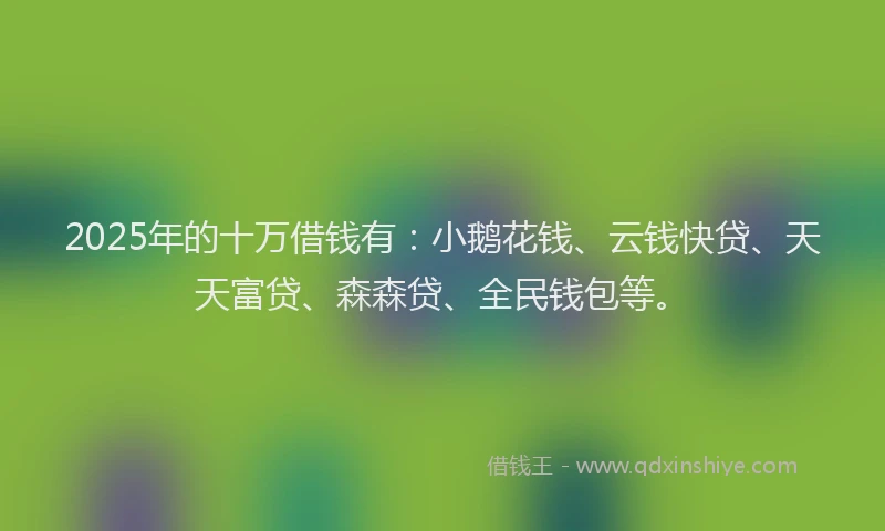 2025年的十万借钱有：小鹅花钱、云钱快贷、天天富贷、森森贷、全民钱包等。