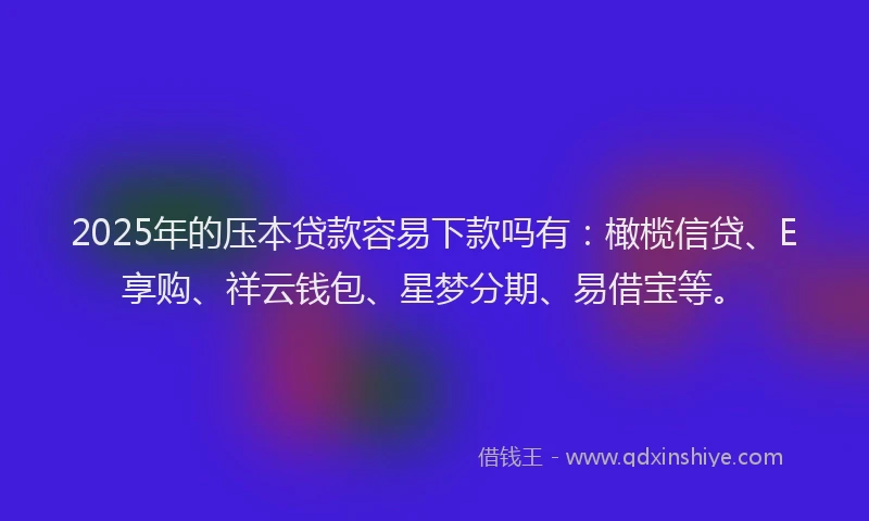 2025年的压本贷款容易下款吗有：橄榄信贷、E享购、祥云钱包、星梦分期、易借宝等。