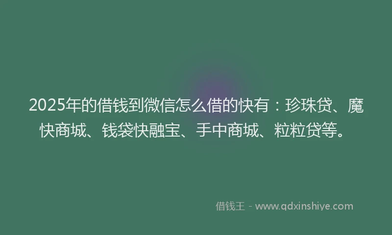 2025年的借钱到微信怎么借的快有：珍珠贷、魔快商城、钱袋快融宝、手中商城、粒粒贷等。