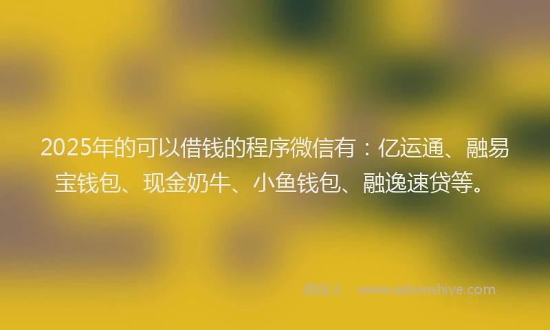 2025年的可以借钱的程序微信有：亿运通、融易宝钱包、现金奶牛、小鱼钱包、融逸速贷等。