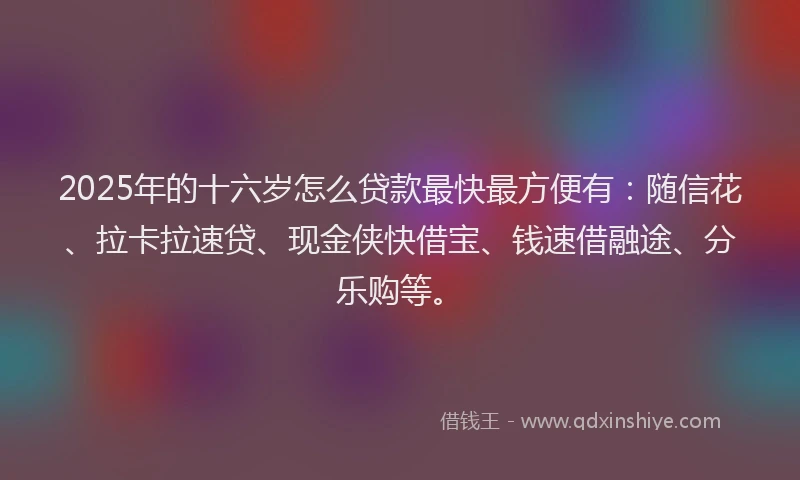 2025年的十六岁怎么贷款最快最方便有：随信花、拉卡拉速贷、现金侠快借宝、钱速借融途、分乐购等。