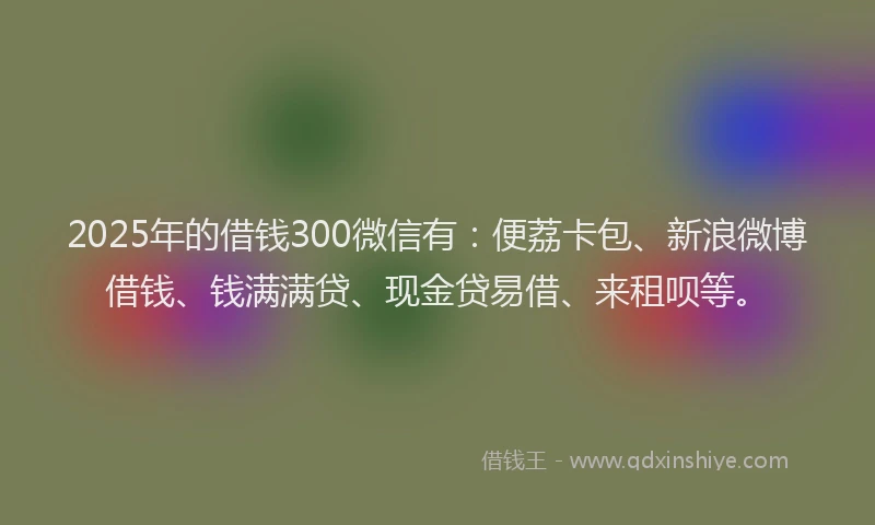 2025年的借钱300微信有：便荔卡包、新浪微博借钱、钱满满贷、现金贷易借、来租呗等。