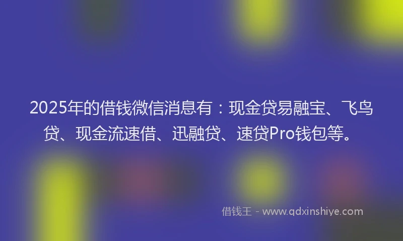 2025年的借钱微信消息有：现金贷易融宝、飞鸟贷、现金流速借、迅融贷、速贷Pro钱包等。