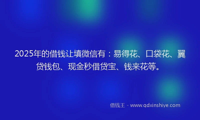 2025年的借钱让填微信有：易得花、口袋花、翼贷钱包、现金秒借贷宝、钱来花等。