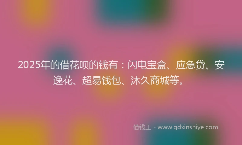 2025年的借花呗的钱有：闪电宝盒、应急贷、安逸花、超易钱包、沐久商城等。