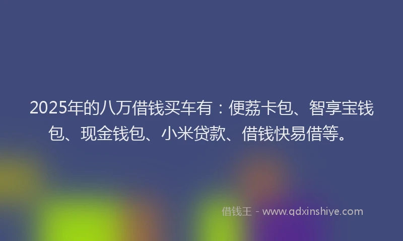 2025年的八万借钱买车有：便荔卡包、智享宝钱包、现金钱包、小米贷款、借钱快易借等。