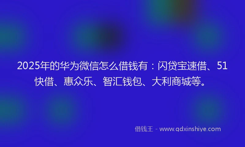 2025年的华为微信怎么借钱有：闪贷宝速借、51快借、惠众乐、智汇钱包、大利商城等。