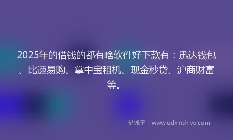 2025年的借钱的都有啥软件好下款有：迅达钱包、比速易购、掌中宝租机、现金秒贷、沪商财富等。
