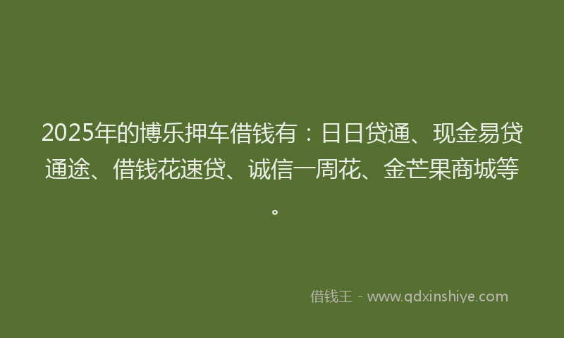 2025年的博乐押车借钱有：日日贷通、现金易贷通途、借钱花速贷、诚信一周花、金芒果商城等。