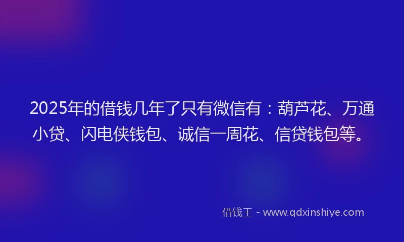 2025年的借钱几年了只有微信有：葫芦花、万通小贷、闪电侠钱包、诚信一周花、信贷钱包等。