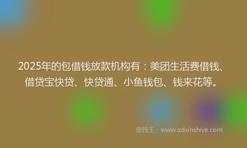 2025年的包借钱放款机构有：美团生活费借钱、借贷宝快贷、快贷通、小鱼钱包、钱来花等。