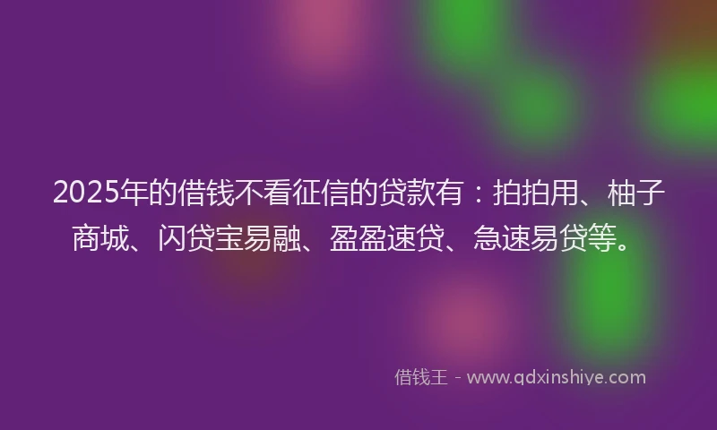 2025年的借钱不看征信的贷款有：拍拍用、柚子商城、闪贷宝易融、盈盈速贷、急速易贷等。