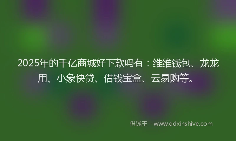 2025年的千亿商城好下款吗有：维维钱包、龙龙用、小象快贷、借钱宝盒、云易购等。