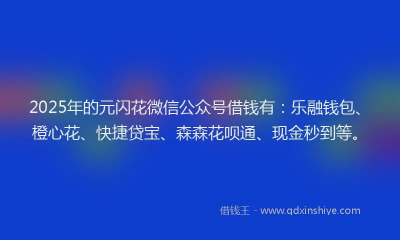 2025年的元闪花微信公众号借钱有：乐融钱包、橙心花、快捷贷宝、森森花呗通、现金秒到等。