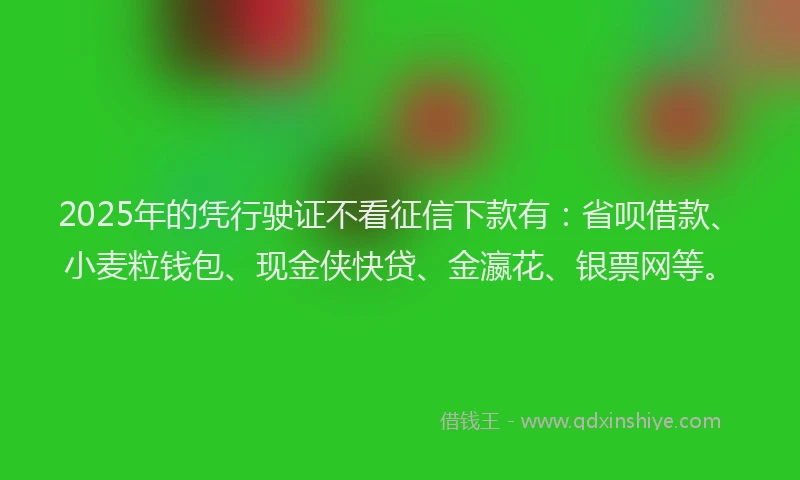 2025年的凭行驶证不看征信下款有：省呗借款、小麦粒钱包、现金侠快贷、金瀛花、银票网等。