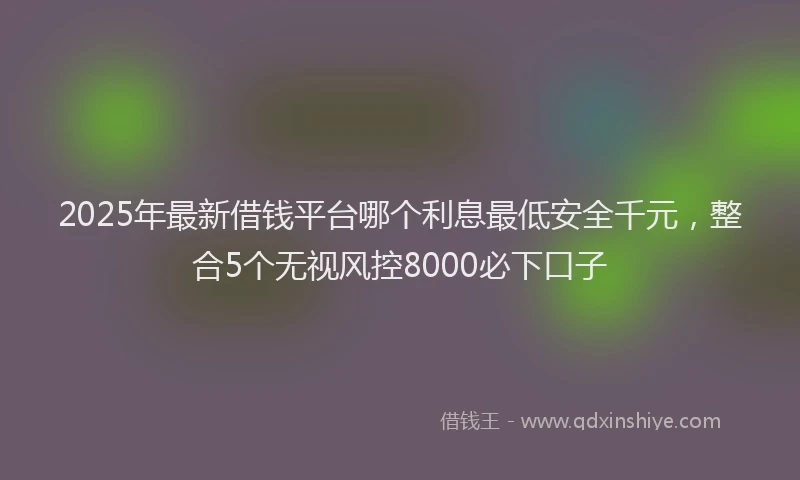 2025年最新借钱平台哪个利息最低安全千元，整合5个无视风控8000必下口子