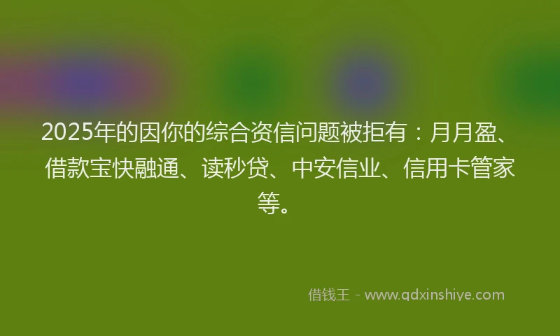 2025年的因你的综合资信问题被拒有：月月盈、借款宝快融通、读秒贷、中安信业、信用卡管家等。