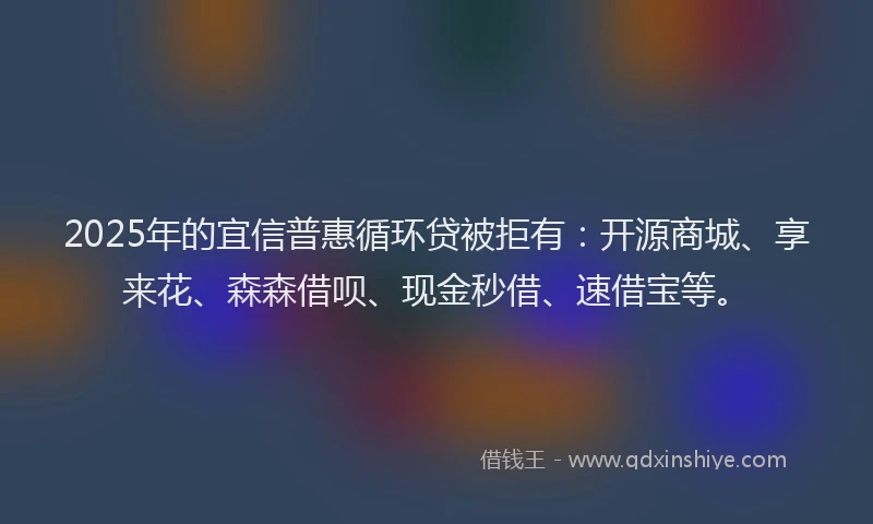 2025年的宜信普惠循环贷被拒有：开源商城、享来花、森森借呗、现金秒借、速借宝等。