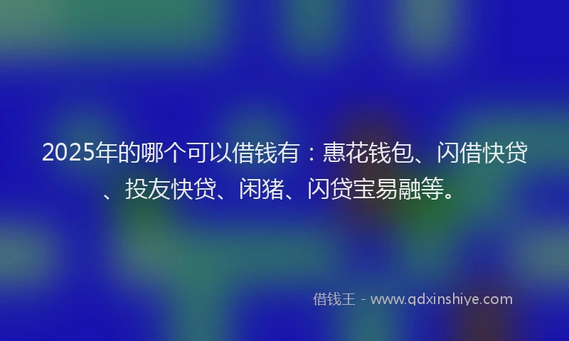 2025年的哪个可以借钱有：惠花钱包、闪借快贷、投友快贷、闲猪、闪贷宝易融等。