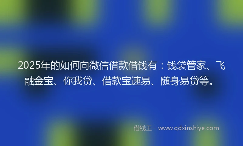 2025年的如何向微信借款借钱有：钱袋管家、飞融金宝、你我贷、借款宝速易、随身易贷等。